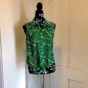 Dalia | Green Polka Dot Sleeveless Crop Tie Top